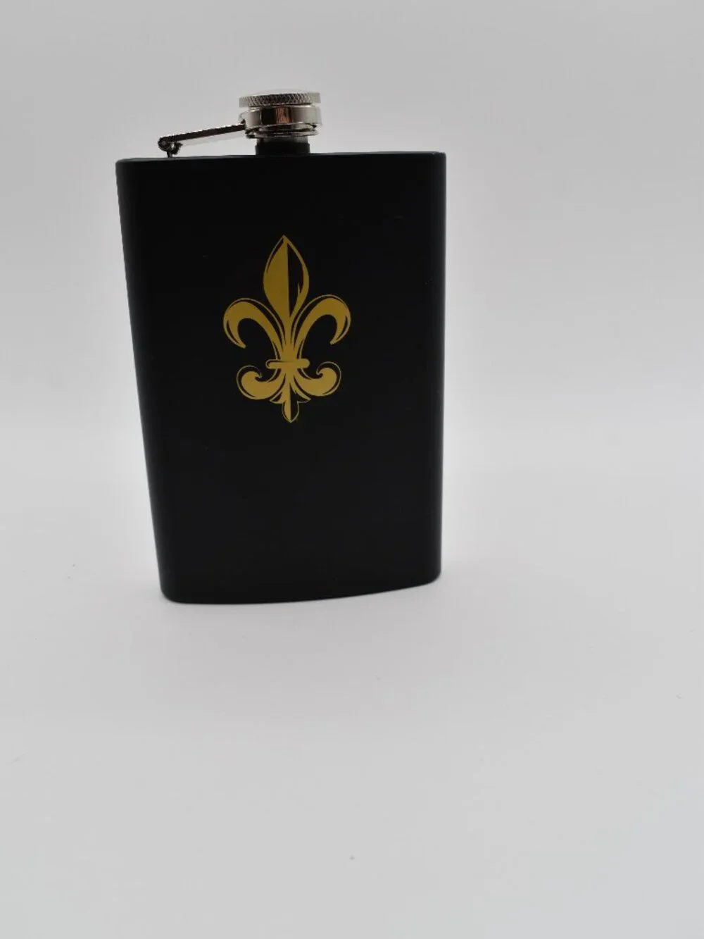 Black & Gold Fleur de Lis Hip Flask –New Orleans Saints - Stainless Steel Pocket